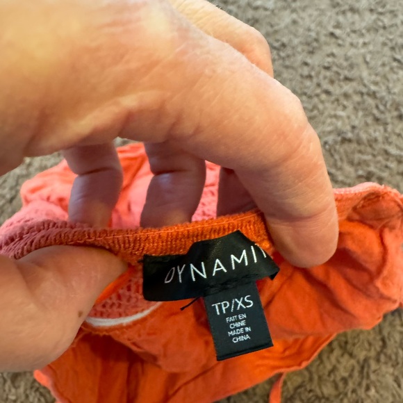 Dynamite Orange Linen Blend Crop Top Tie Sleeves Baby Doll Size XS - Picture 5 of 6